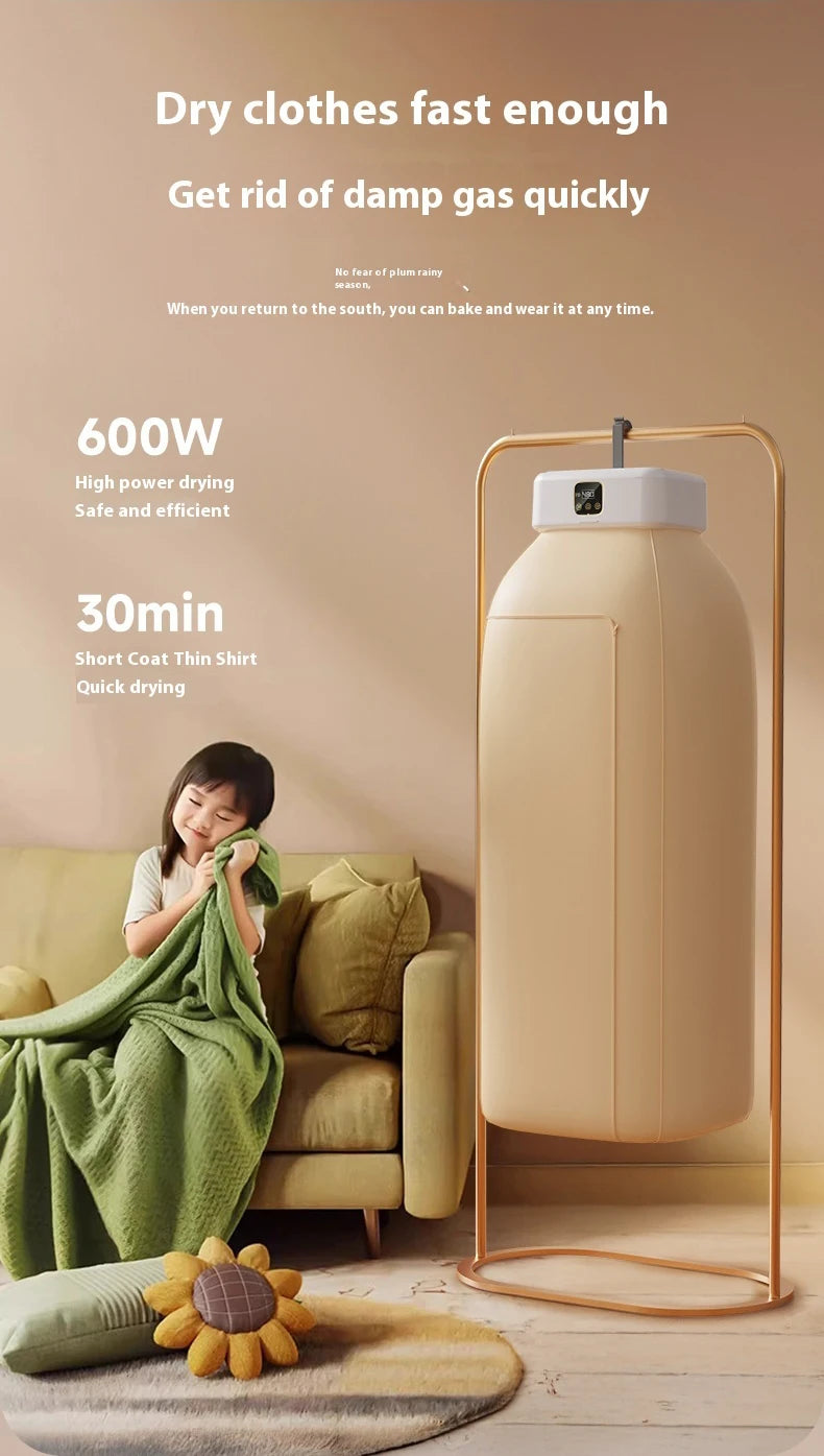 Tidesmit portable compact foldable laundry dryer machine with drying bag and timer settings, side angle view.