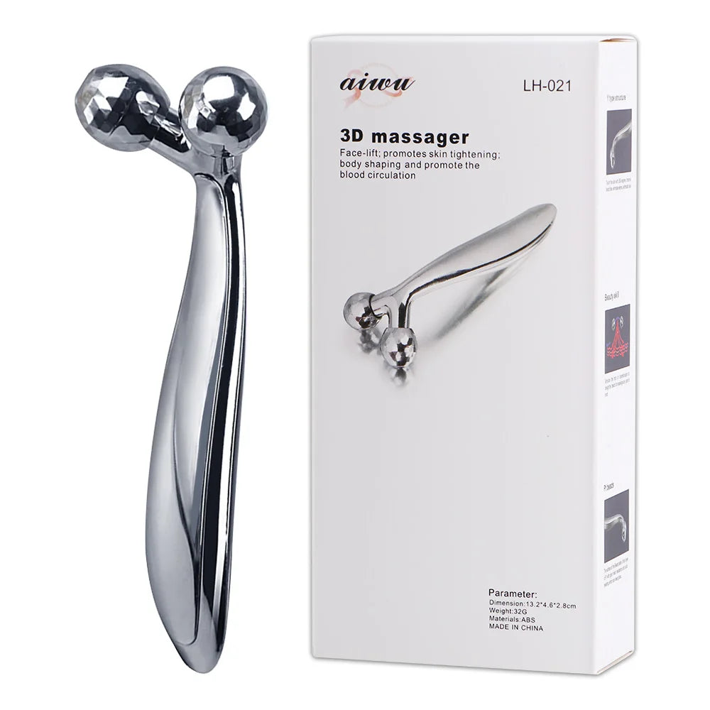 3D Face Roller Massager | Ergonomic Skin Lifting Wellness Tool Relaxation Treatment Silver With Box CN Tidesmit