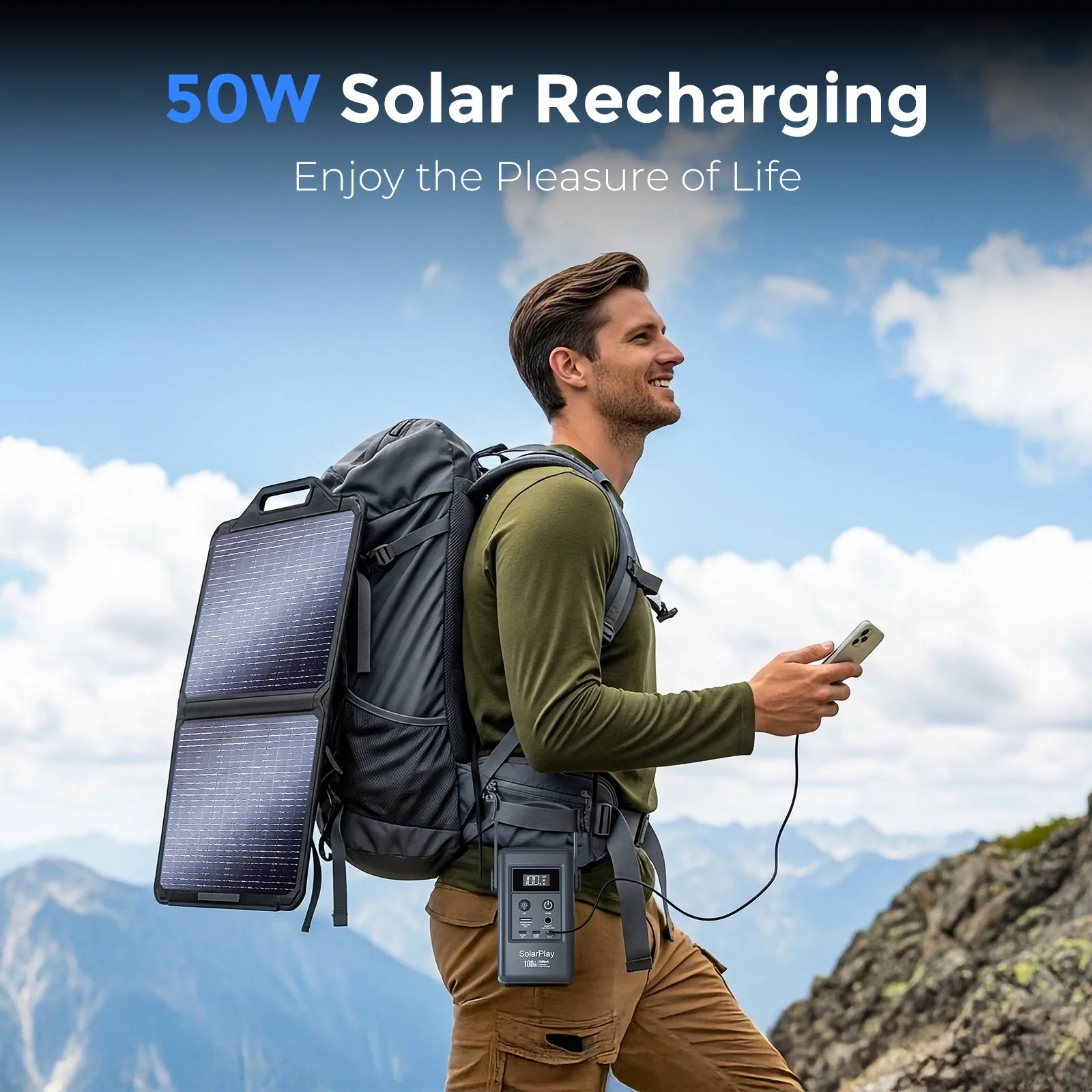 SOLARPLAY Q100 Portable Outdoor Power Station 25000mAh Battery 100W USB-C Output Solar Charging Emergency Power Supply for Camping Travel Outdoor Activities