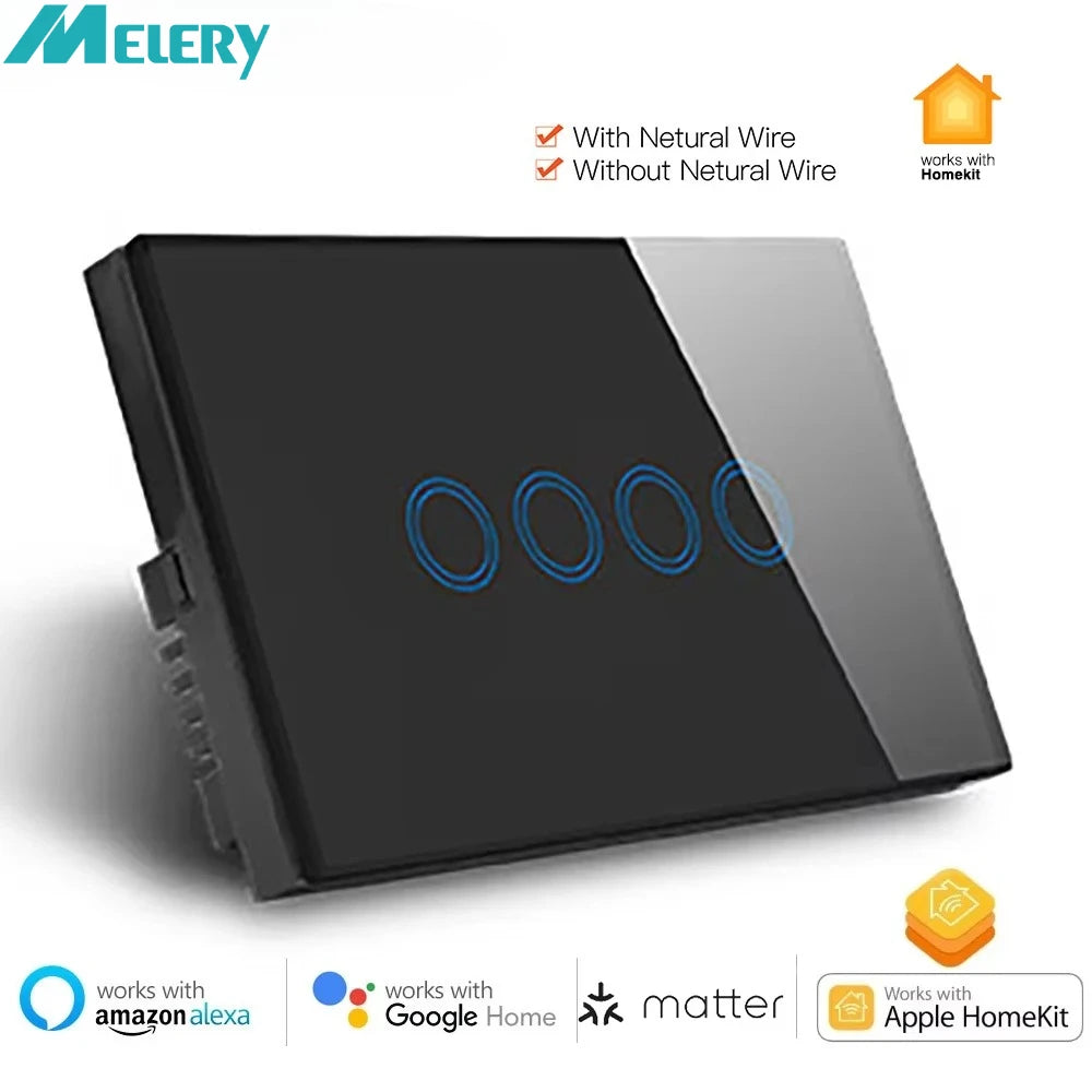 Melery Matter over WiFi Smart Light Switch Glass Touch Sensor Remote Control by Alexa GoogleApple Home Siri Homekit SmartThings