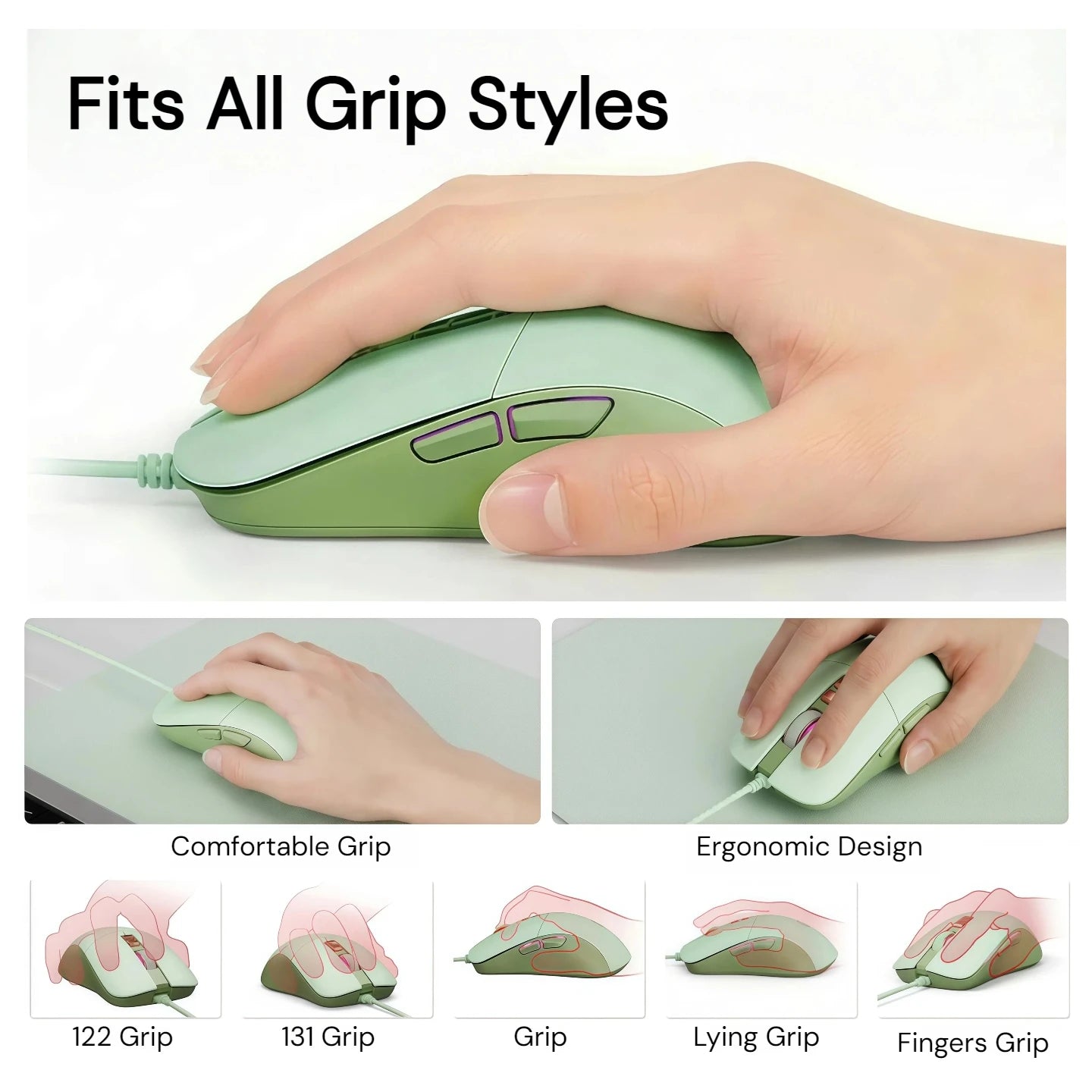 Silent Wired Mouse Aesthetic 2400 DPI Ergonomic USB Optical Computer Mouse for Women Girls Students Office Home Work Laptop PC MacBook Desktop Quiet Click Plug Play Cute Kawaii Mute Mice Sage Green Pink Beige Minimalist Desig