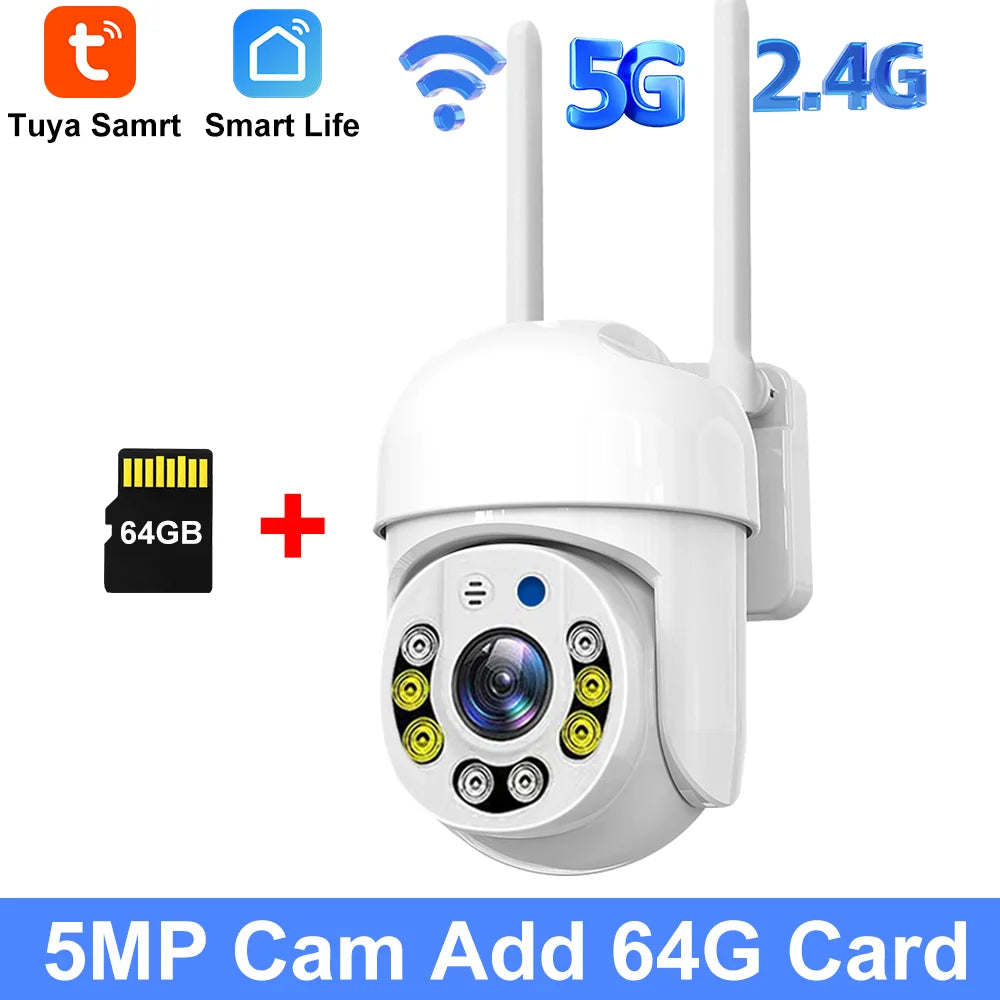Tuya 5G Wifi Camera PTZ Outdoor waterproof Home Security-protection Color Night Vision Audio Surveillance Human Motion Detection