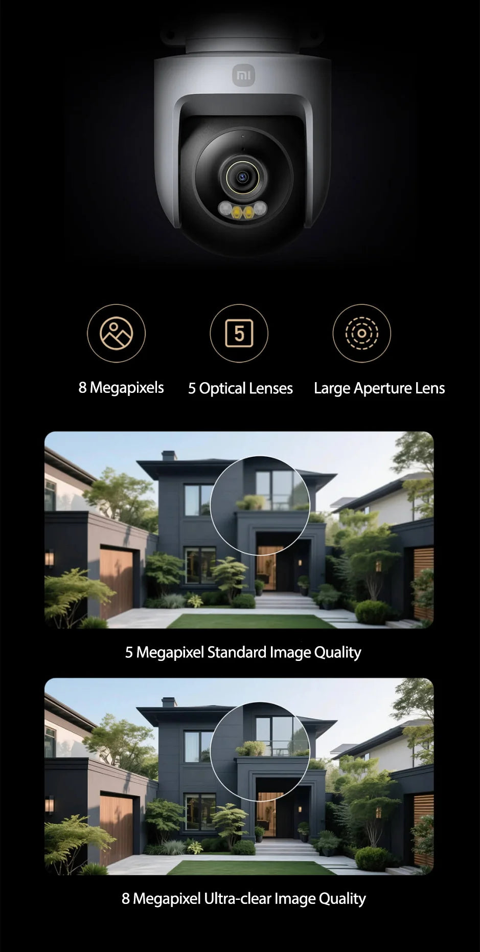 Xiaomi Smart Outdoor Camera 4 8 megapixel 4K image quality AI human-vehicle detection 360° PTZ Full color night vision IP66 CN