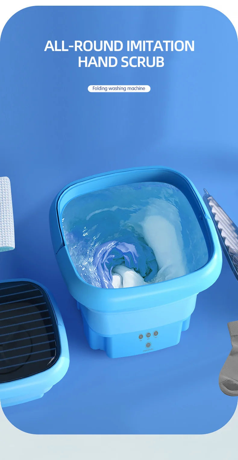 Tidesmit portable folding washing bucket and dryer in action showing collapsible laundry machine design angle 7