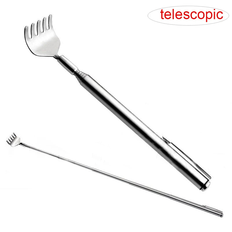 Telescopic Back Scratcher Stainless Steel Retractable Massager Back Massage Instrument Silver-1PC Tidesmit