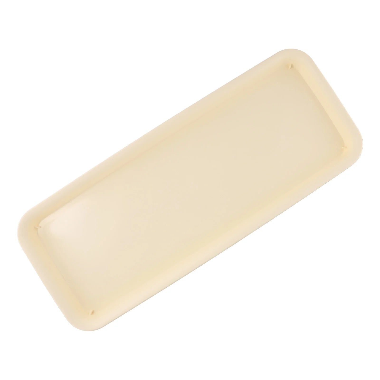 Rectangular light beige plastic plant water tray, angled view with rounded corners