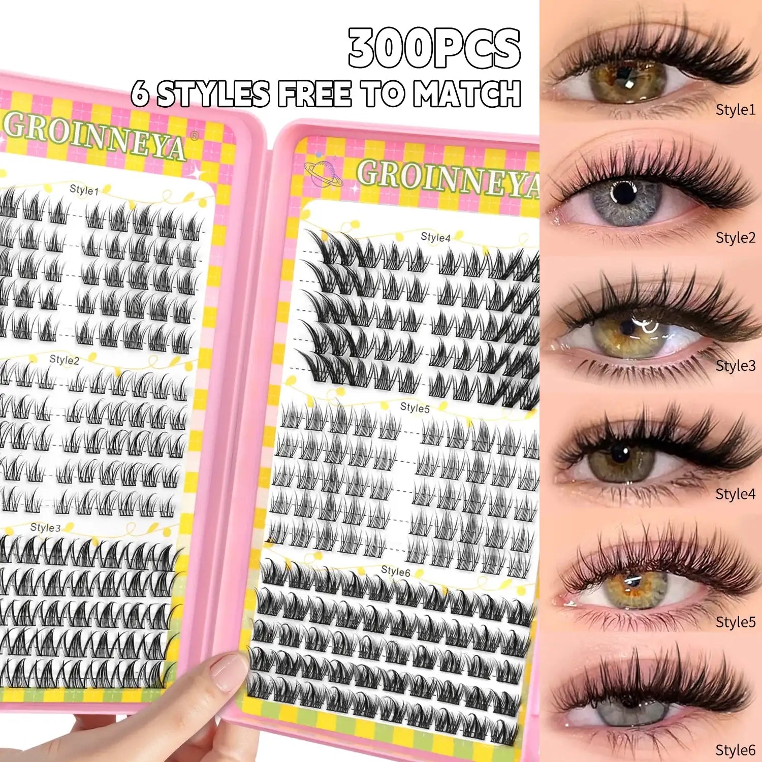 GROINNEYA Eyelashes Clusters 320 pcs Natural Eyelash extension Cluster Lashes Volume Mixed Tray Lashes Cluster Natural Lashes False Eyelashes Tidesmit