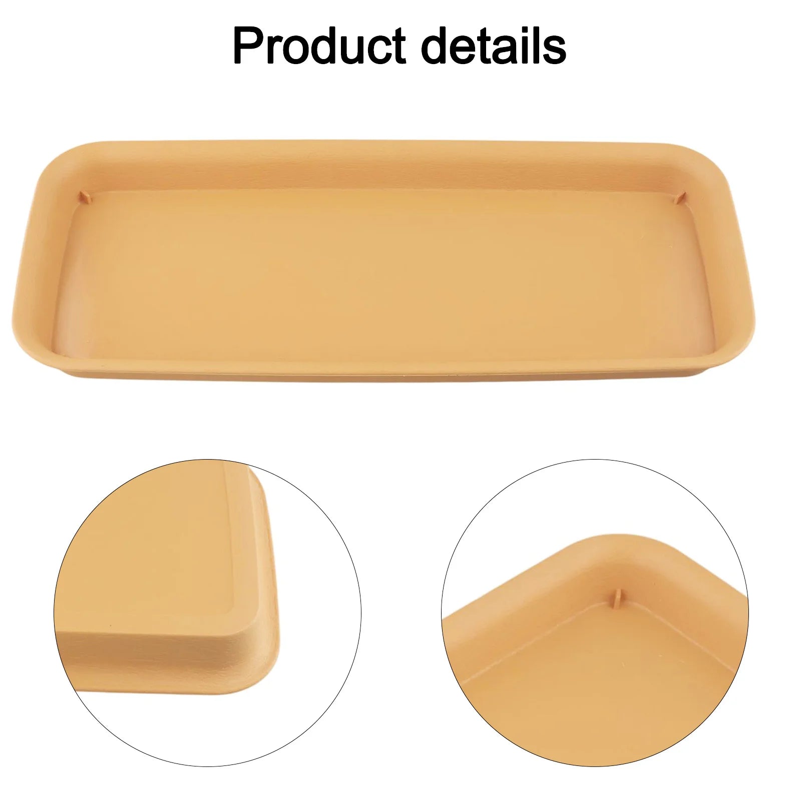 Rectangular beige plastic plant water tray with rounded corners and lip