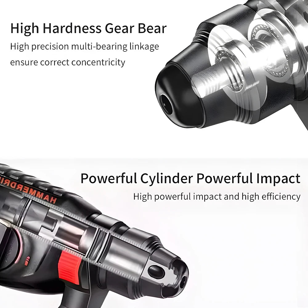 Podofo Brushless Electric Hammer Drill Cordless Impact Drill Power Tools Switch Hammer/Drill/Electric Pick 3-In-1 Multifunctional Rotary Power Tool Battery Drill Power Tools Without Battery