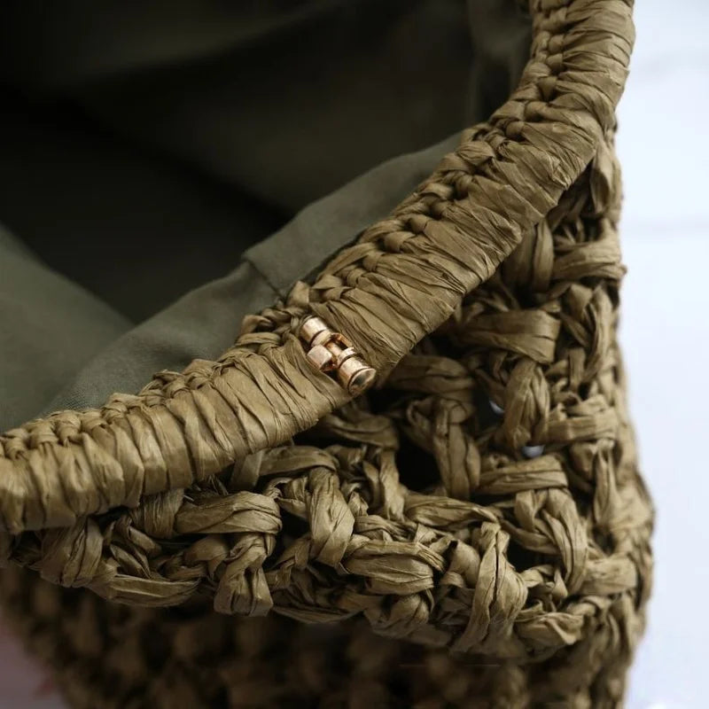 Women's Brand Fashion Clip Handbag, Bohemian Style Large Capacity Travel Woven Bag Popular Elegant Raffia Handmade Crossbody Bag