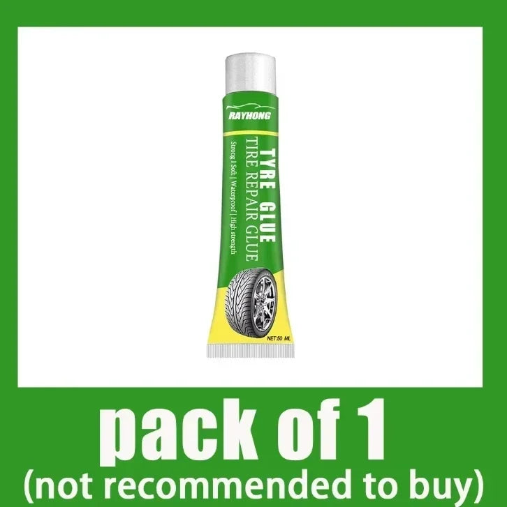 Single tire repair glue tube with green-and-yellow label for instant waterproof repair