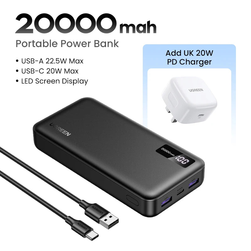 Tidesmit 10000mAh Portable Power Bank, 22.5W USB-C Fast Charging 20000mAh UK Charger Tidesmit