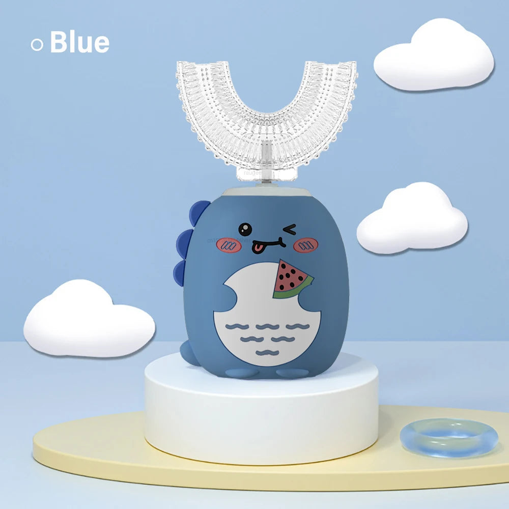 Children U-shaped Electric Toothbrush 360°Automatic Electric Toothbrush Rechargeable Smart Blue Light IPX7 SiliconeToothbrush