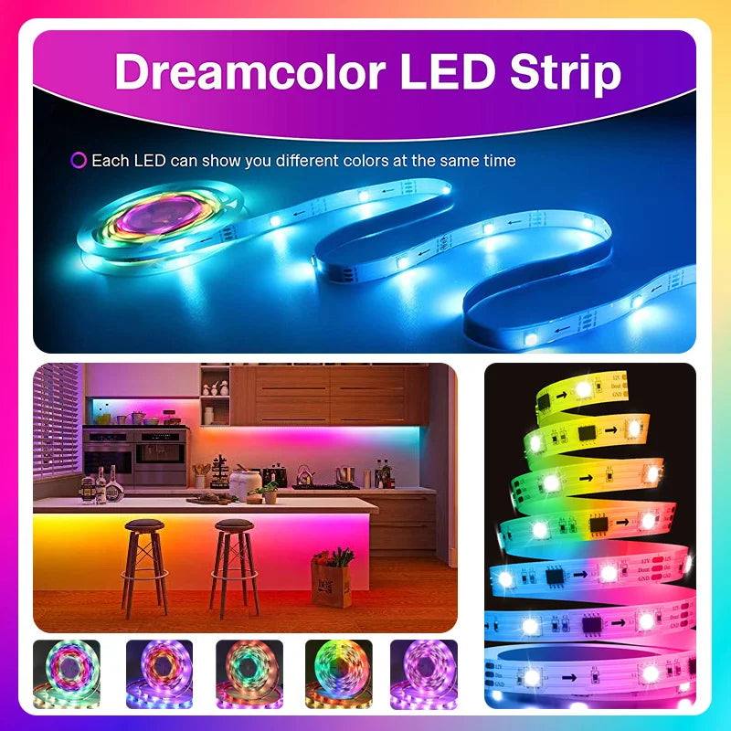WS2811 Dreamcolor LED Strip Lights,16.4ft/5m RGBIC TUYA WiFi Phone App Controlled Waterproof Smart Music Sync Light Strip