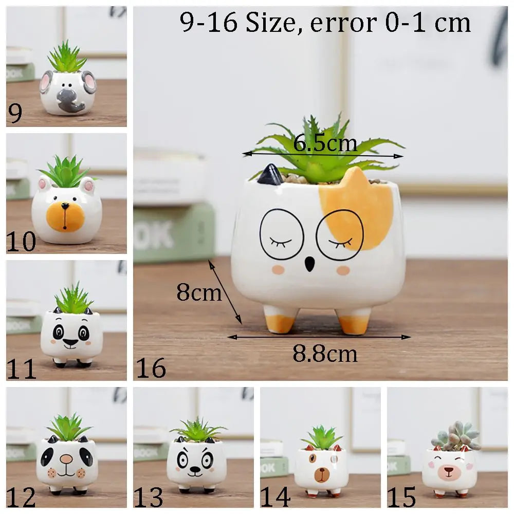 Orange animal-face ceramic planter with small green succulent plant on three legs