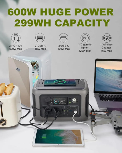Allpowers 299Wh 600W Portable Solar Generator | LiFePO4 Power Station Tidesmit