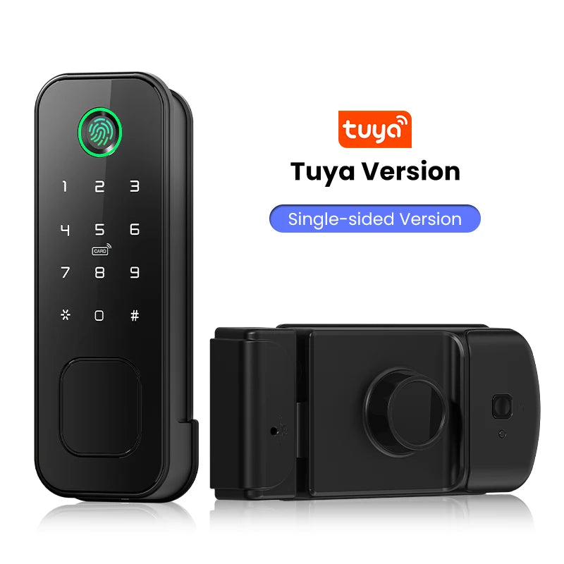 Tuya WiFi 8 Language Fingerprint IP66 Waterproof Outdoor Gate Passcode RFID Card Keyless Smart Rim Lock for Home