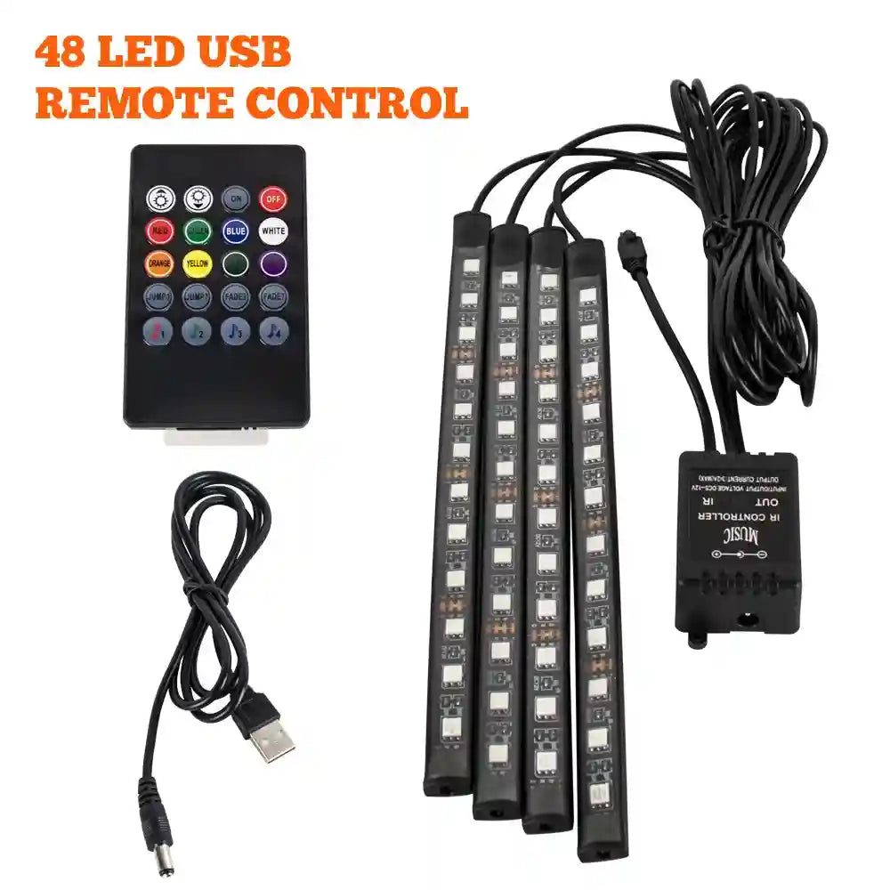 Tidesmit Car Interior LED Ambient Lights - App Controlled RGB USB Lighting 48LED Remote USB Tidesmit