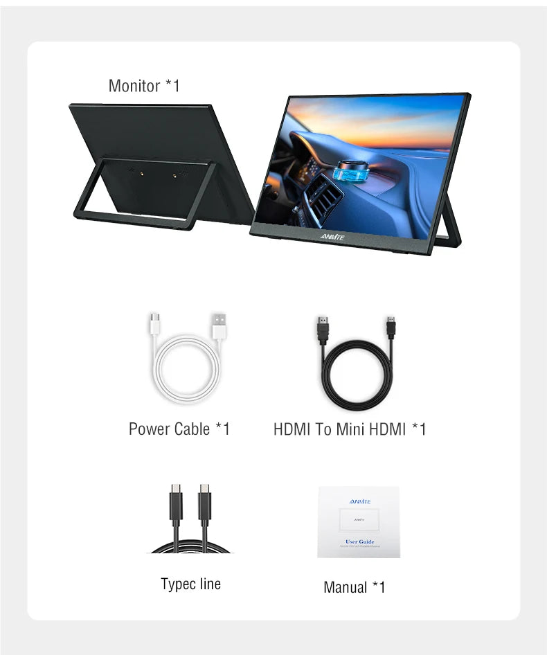 Anmite 15.6-Inch Portable Touch Monitor Non-touch Optional 1080P HDR 16:9 For XBox PS4 / 5 Switch Cell Phone PC Loptop Extensio