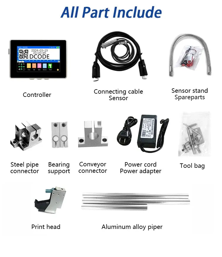 Online inkjet printer specifications table listing model, screen size, and printing options