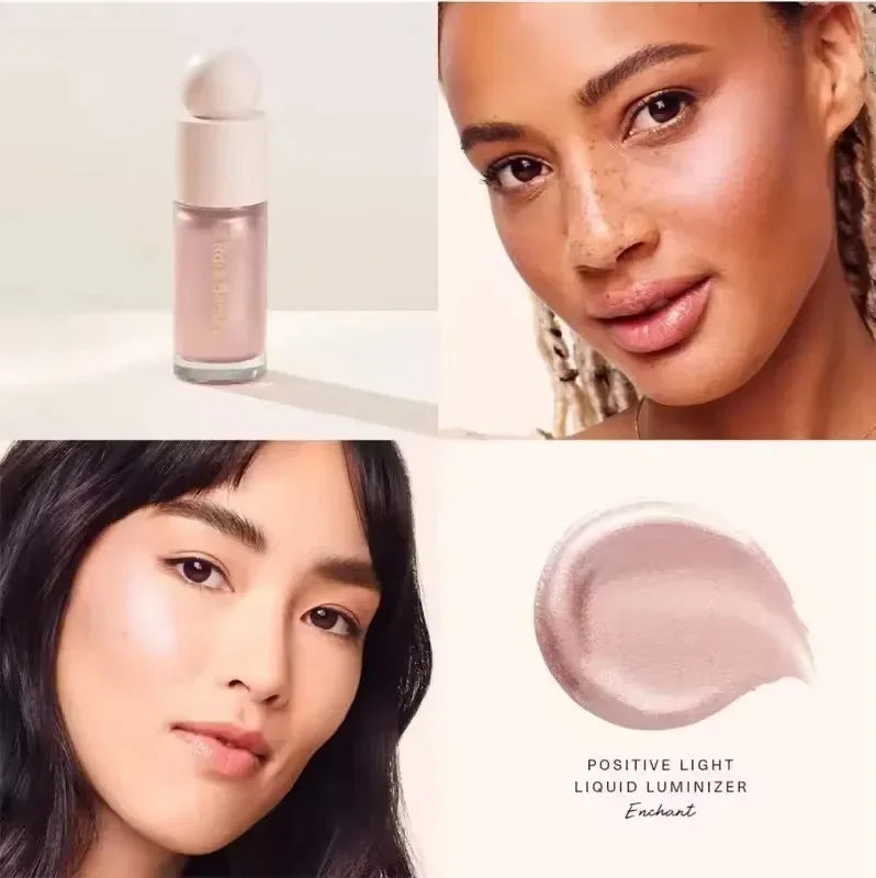 Tidesmit Positive Light Liquid Luminizer and Soft Pinch Blusher set for a silky touch glow in a beauty texture swatch