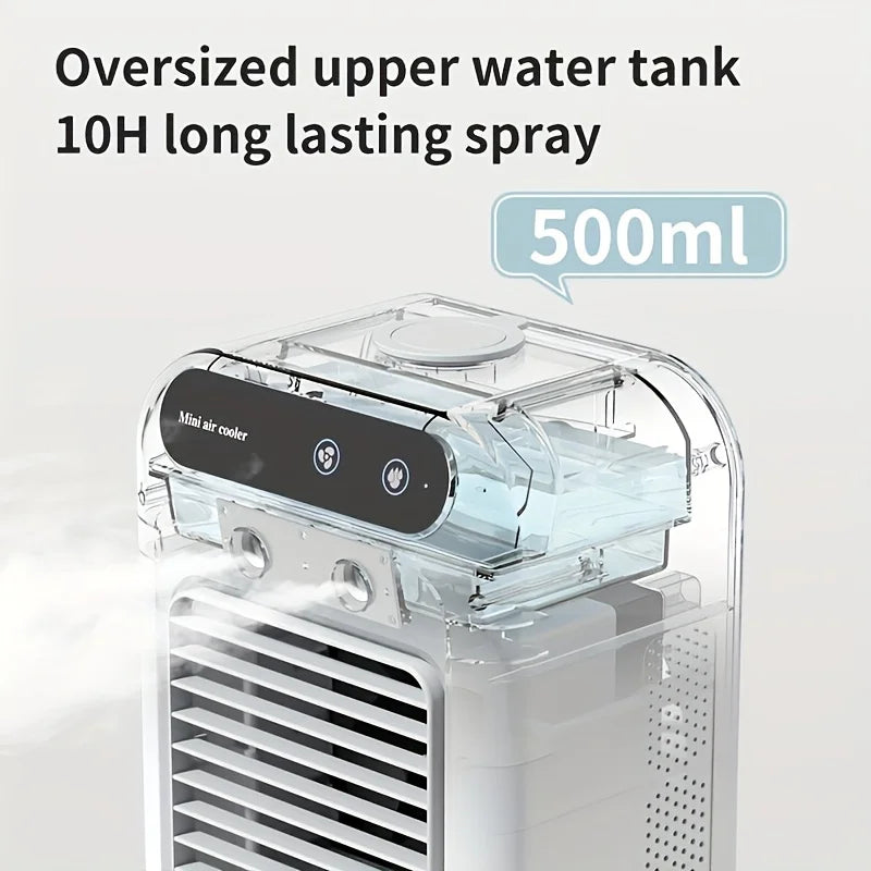 Tidesmit portable USB mini air cooler with water tank and 1800mAh battery, side view showing cooling mechanism
