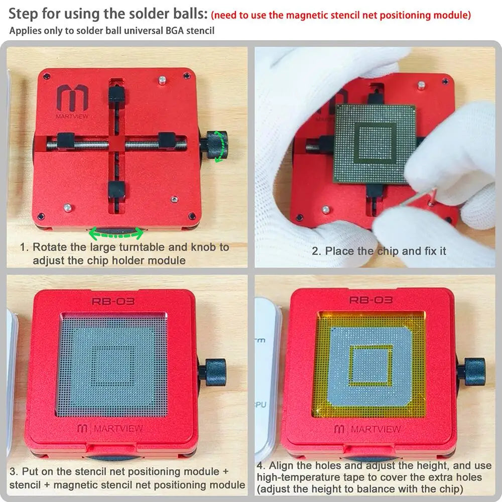 Martview RB03 RB-03 Fullset Multi-functions Automatic Positioning Universal BGA Reballing Station Holder Template - 97pcs Nets