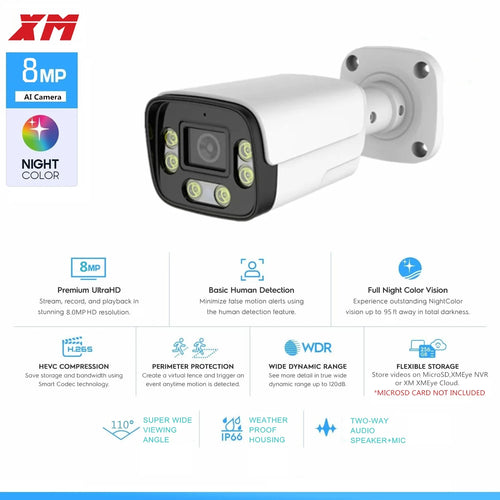 White and black outdoor bullet security POE camera with side mount bracket and quad LEDs