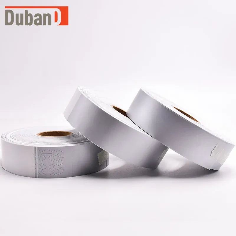 Thermal QR barcode wristband roll, silver-gray self-adhesive strips on backing paper
