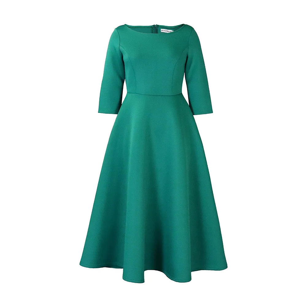 Elegant Pure Color Maxi Dress Evening Gown A- Line Skirt Polyester Fabric round Neck Short Sleeve High Waist Midi Dress