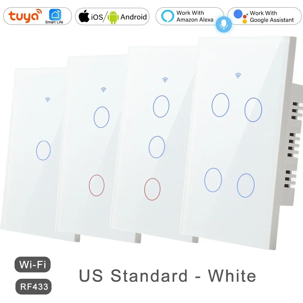 433 MHz WiFi Tuya Smart Remote Control Touch Light Switch RF for Lights Australia US BR IL Alexa 220V With No Null 1 2 3 4 Gang