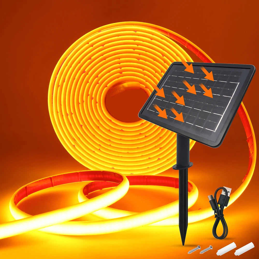 Solar Neon Light Strip 24V COB Waterproof IP68 Red Green Blue Warm Natural White 320LEDs/m Flexible High Density Linear Lighting