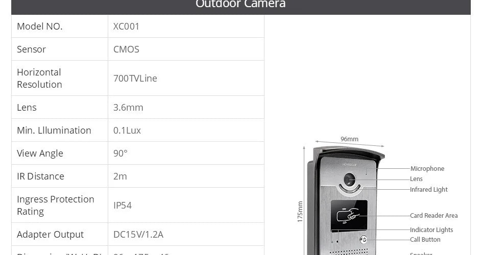 4 Wire Outdoor Doorbell Camera IR Night Vision RFID Unlock XC001 for HOMSEUCR 700TVL Video Door Phone Intercom Security System