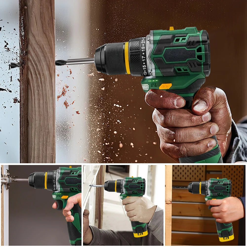 55N.M 10MM 23 + 1 Torque Brushless Electric Impact Drill Metal Ratchet Chuck Cordless Drill Electric Screwdriver DIY Power Tools