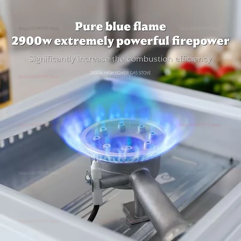 Portable gas stove burner showing a strong blue flame flame ring
