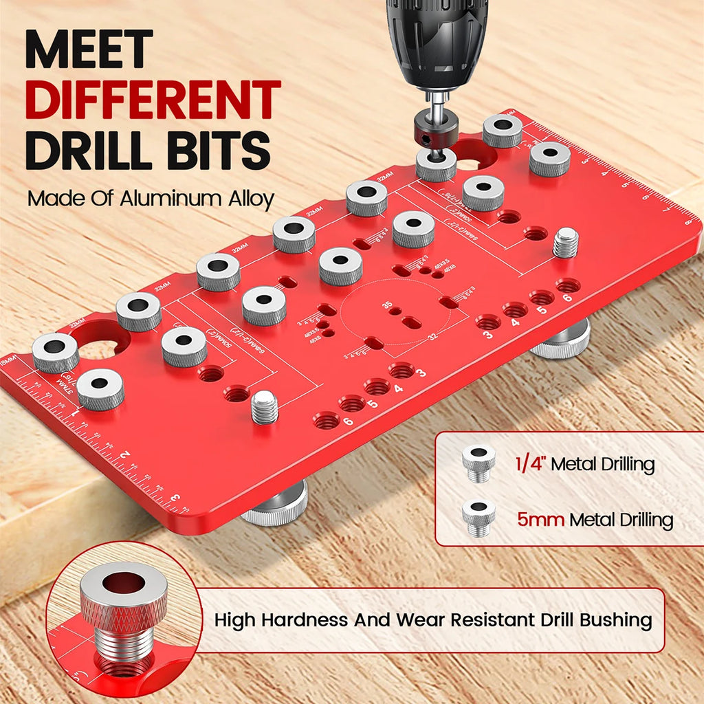 Shelf Pin Jig and Hinge Jig Two-in-One, Self-contained Clamping Function All Metal Shelf Pin Drilling Jig with 1/4" and 5mm Dril