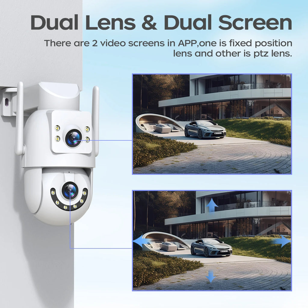 Jooan 6K 10MP WiFi Surveillance Camera,Dual Lens Dual Screen,5X Digital Zoom,Auto Tracking,ONVIF, Outdoor Security PTZ IP Camera