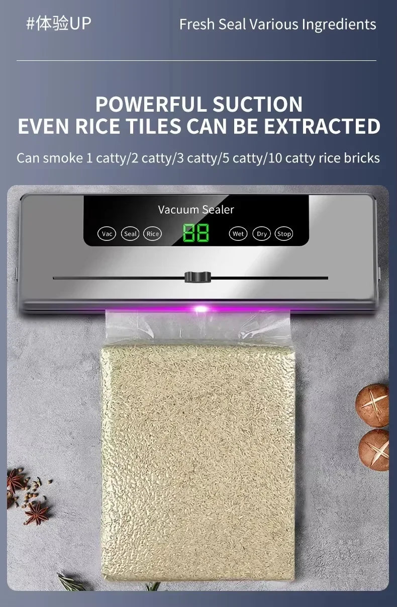 Electric Vacuum Sealer Built-in Cutter Kitchen Food Storage Seal Touch Button Dry/Wet Food Sealing Vacuum Packaging Machine