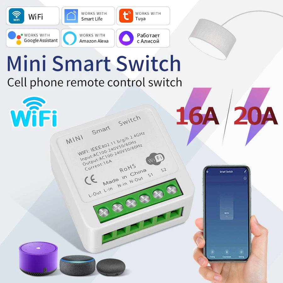 Tidesmit WiFi Smart Switch Mini - 2-Way Breaker for Home Automation Tidesmit