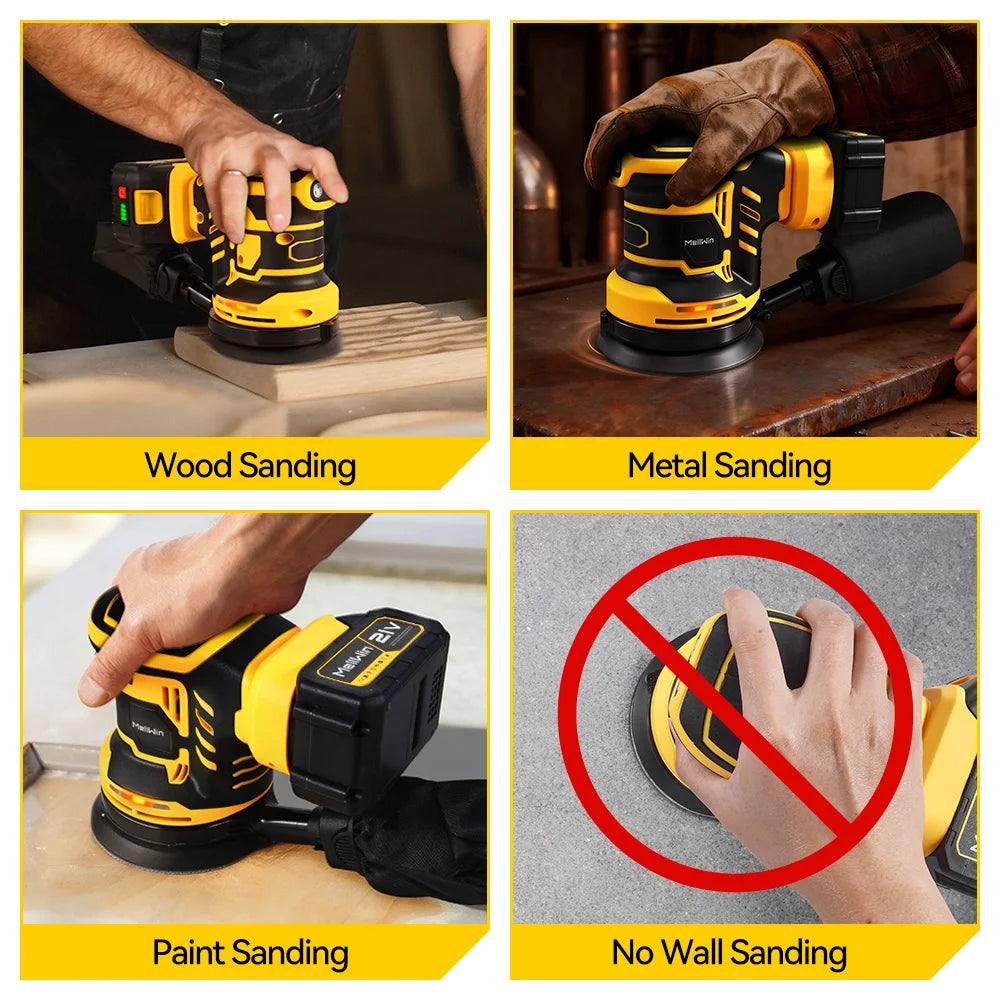 MELLWIN 125MM Electric Orbital Sander Polisher 3 Speeds Adjustable Wood Metal Sanding Polishing Tool For Makita 18V Battery Pin