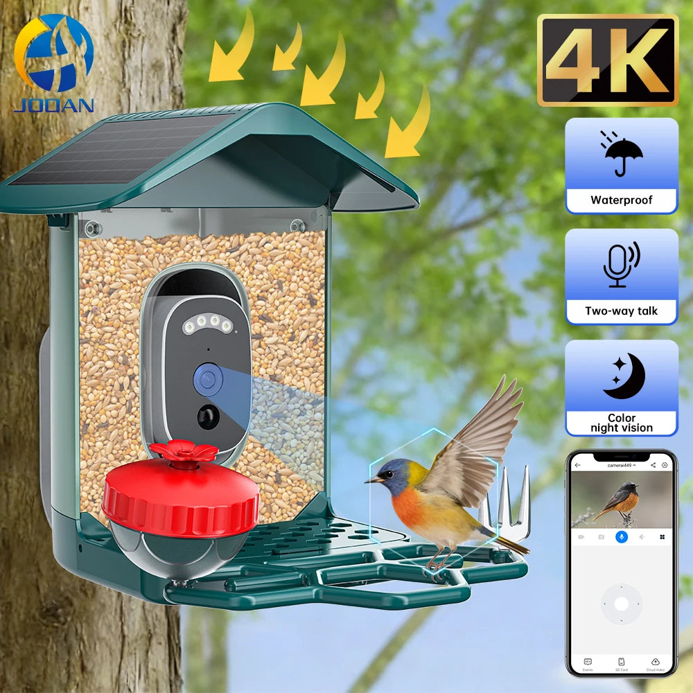 Jooan 4K Solar Bird Feed Camera 2.4G WiFi Outdoor IP Camera Feeder Waterproof HD Bird Video Night Vision Identify Birds Species