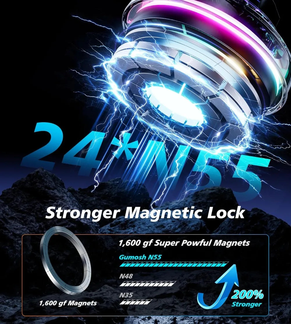 Magnetic Wireless Car Charger with RGB Cooling - MagSafe Compatible Tidesmit