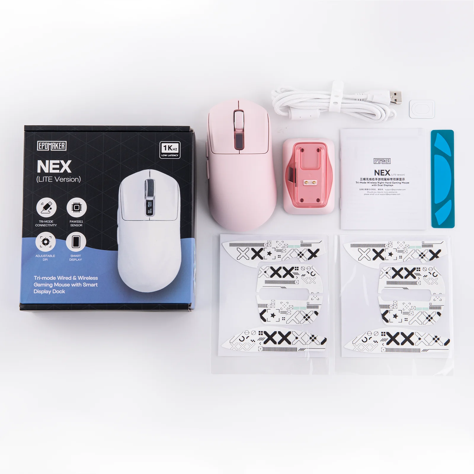 EPOMAKER NEX Lite Tri-mode Wireless PAW3311 Sensor Gaming Mouse with RGB Charging Dock & 1K Polling/12K DPI for Gaming & Office