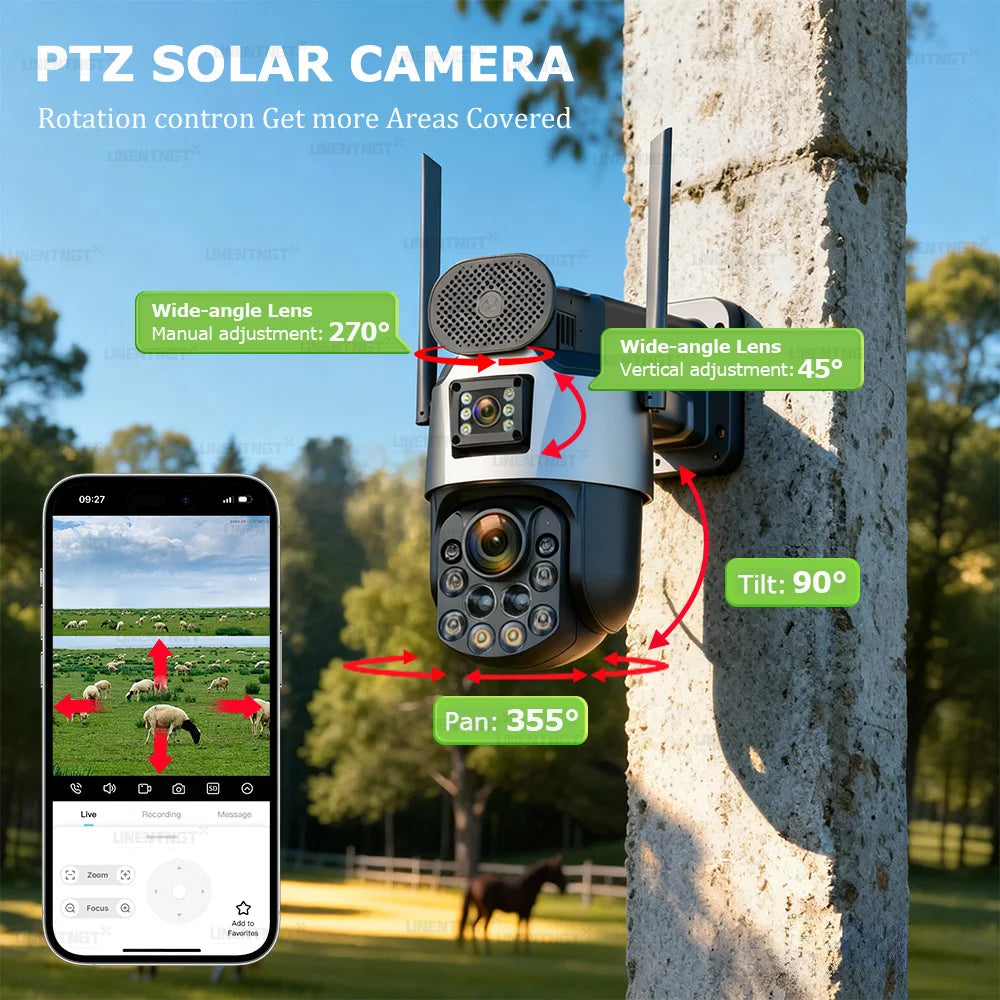 AOV 24/7 Recording Solar Cameras 60X Optical Zoom Dual Lens Surveillance 4G/eSIM Outdoor AI Human Tracking Security PTZ Camera