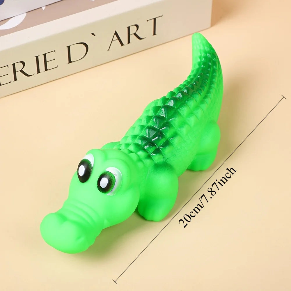 Durable 7.87-inch green rubber crocodile squeaky toy for interactive dog play and fun animal-themed pet games.