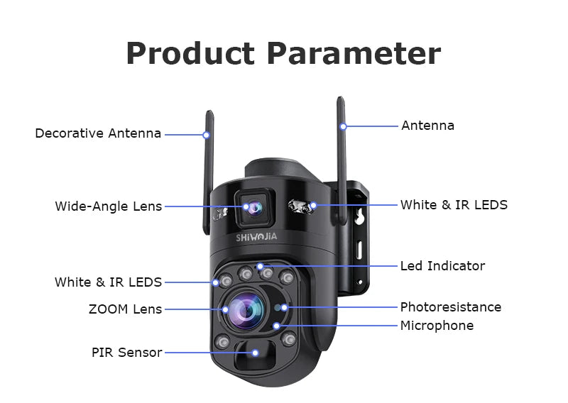 SHIWOJIA AI Ubox 4K 60X Optical Zoom 4G Solar Camera Dual Screen Outdoor WiFi PTZ PIR Detection Human Auto Tracking CCTV Cameras