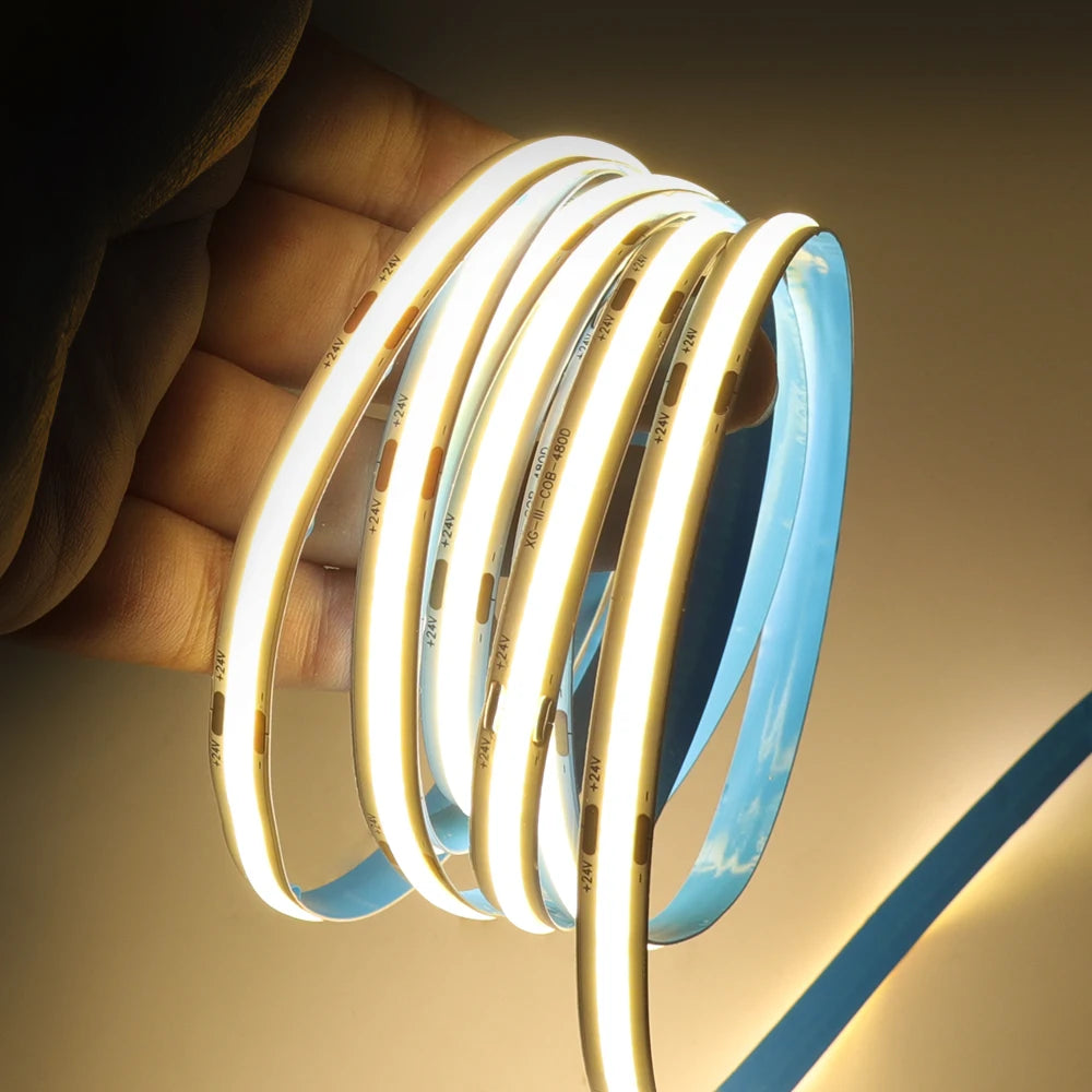 New 12V COB Led Strip With Switch Power Kit US EU UK AU Plug Flexible Light Tape Ra90 320 Leds High Density Linear Lighting