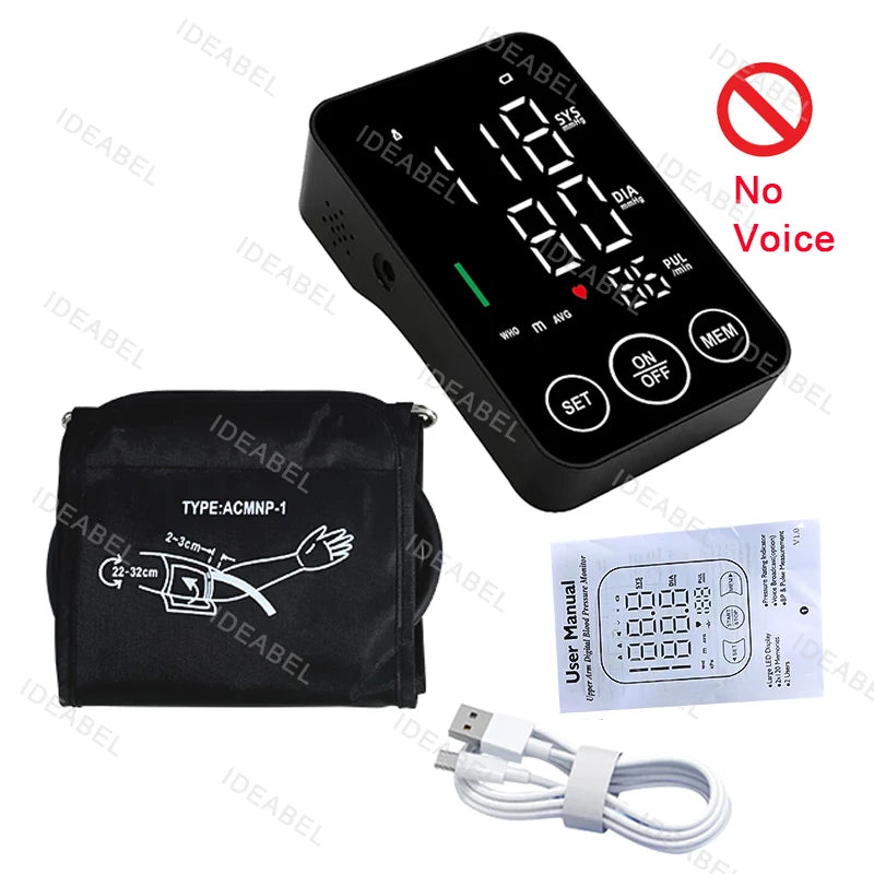 Spanish Voice Medical Digital Lcd Upper Arm Blood Pressure Monitor Cuffs Home Heart Rate Meter Tonometers Large Cuff Automatic