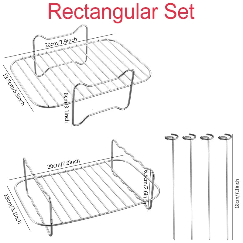 Rectangular wire rack set with skewers for grilling and air fryer use