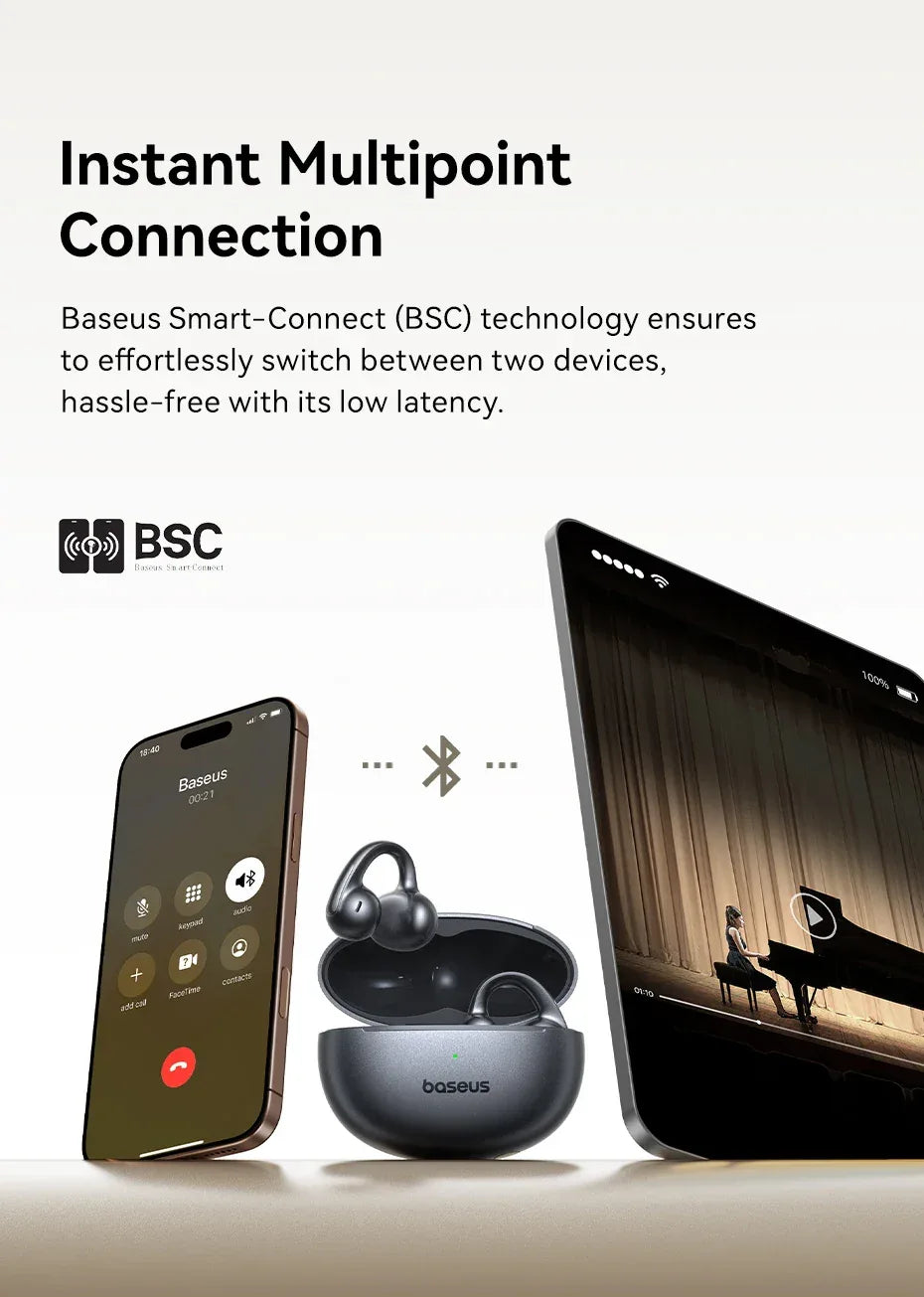 Baseus MC1 Pro Ear Clip Wireless Earphones Bluetooth 6.0 Hi-Res Ultra Open Earbuds earrings 4-Mic ENC Clip on ear buds Headphone Tidesmit